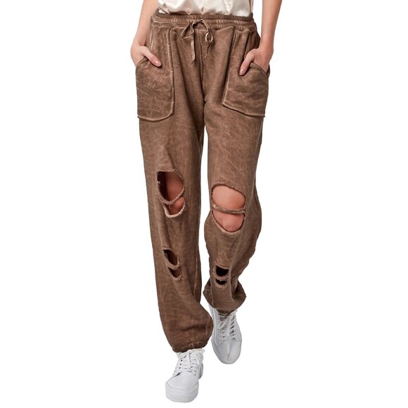 Astars Pants Distressed Elastic Waist Pockets Blush S - Picture 1 of 12